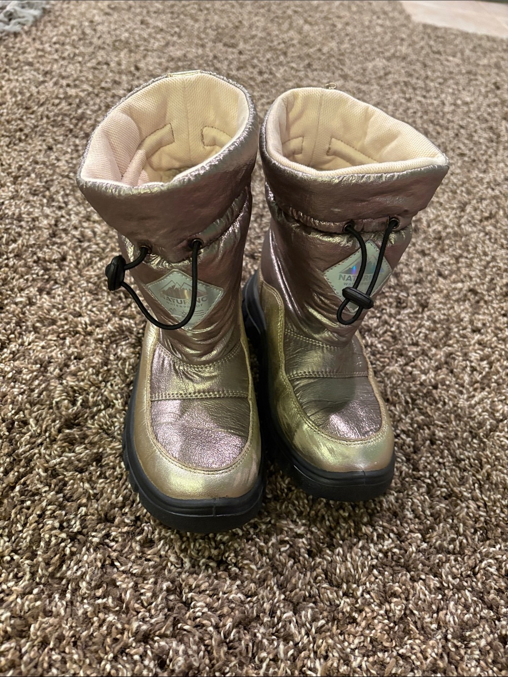 NATURINO Girls Metallic Gold Winter Boots with Drawstring Closure Size 30
